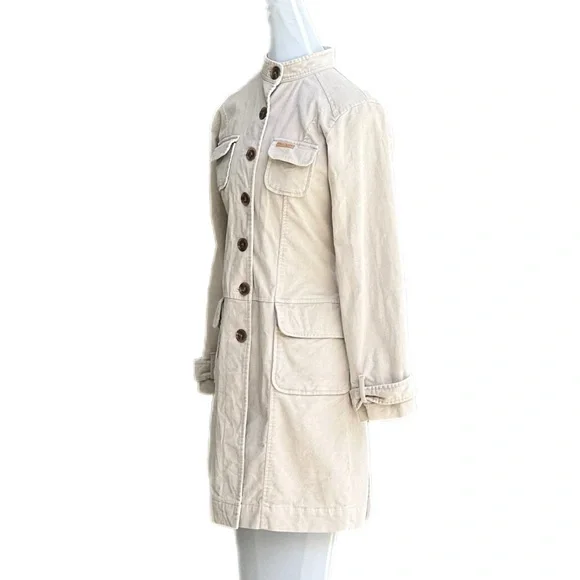 Tommy Jeans Vintage Velvet Trench Coat Khaki Cream Med Cute Great Condition - Picture 3 of 14